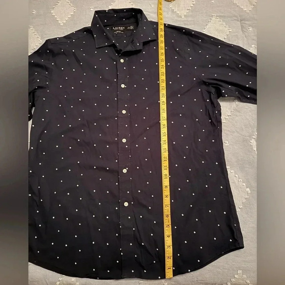 Lauren Ralph Lauren Slim Fit Stretch Non Iron Men's 17 34/35 Navy w/ Stars Shirt - Picture 7 of 8